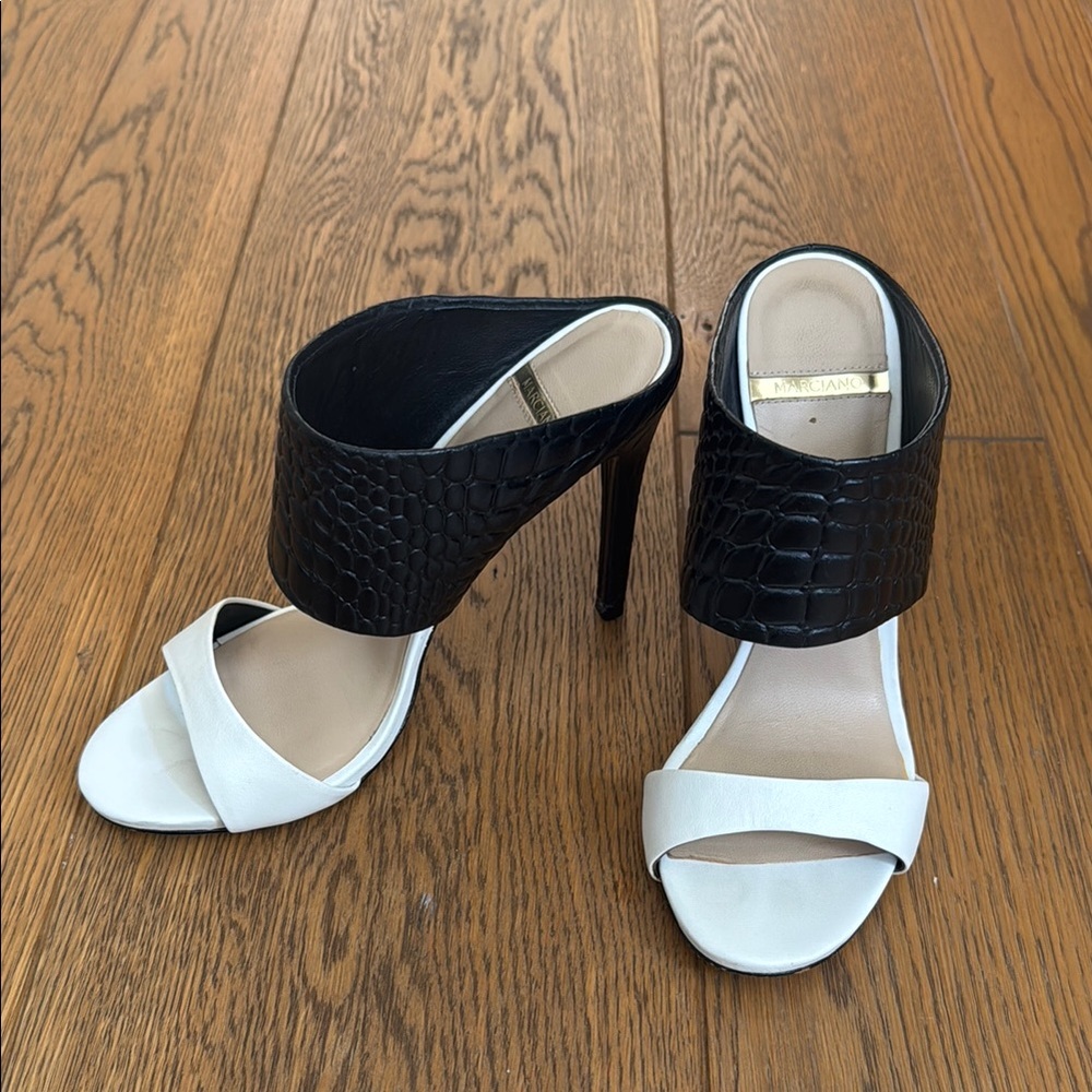Black and White Croc-Embossed Heels